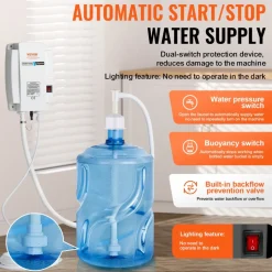 VEVOR Bottled Water Dispenser Pump System, 5 Gallon Dispensing System, Automatic Electric Water Dispenser, Single Inlet Water Jug Pump, Compatible Use with Coffee/Tea Machine, Refrigerator, Ice Maker