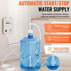 VEVOR Bottled Water Dispenser Pump System, 5 Gallon Dispensing System, Automatic Electric Water Dispenser, Single Inlet Water Jug Pump, Compatible Use with Coffee/Tea Machine, Refrigerator, Ice Maker