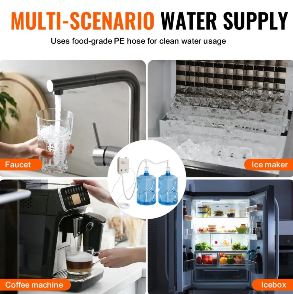 VEVOR Bottled Water Dispenser Pump System, 2x5 Gallon Dispensing System, Automatic Electric Water Dispenser, Double-Pipe Water Jug Pump, Compatible Use with Coffee/Tea Machine, Refrigerator, Ice Maker