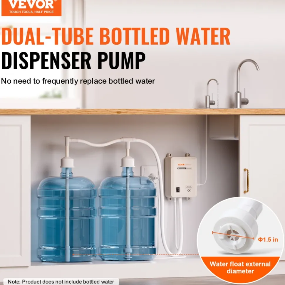 VEVOR Bottled Water Dispenser Pump System, 2x5 Gallon Dispensing System, Automatic Electric Water Dispenser, Double-Pipe Water Jug Pump, Compatible Use with Coffee/Tea Machine, Refrigerator, Ice Maker