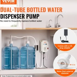VEVOR Bottled Water Dispenser Pump System, 2x5 Gallon Dispensing System, Automatic Electric Water Dispenser, Double-Pipe Water Jug Pump, Compatible Use with Coffee/Tea Machine, Refrigerator, Ice Maker
