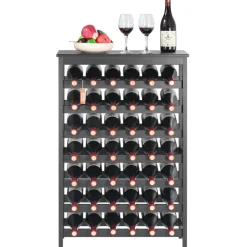 VEVOR 42 Bottle Modular Wine Rack, 7-Tier Solid Bamboo Wood Storage Racks with Table Top, Floor Freestanding Wines Holder Display Shelf, Wobble-Free Shelves for Kitchen, Bar, and Cellar (Black)