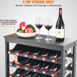 VEVOR 42 Bottle Modular Wine Rack, 7-Tier Solid Bamboo Wood Storage Racks with Table Top, Floor Freestanding Wines Holder Display Shelf, Wobble-Free Shelves for Kitchen, Bar, and Cellar (Black)