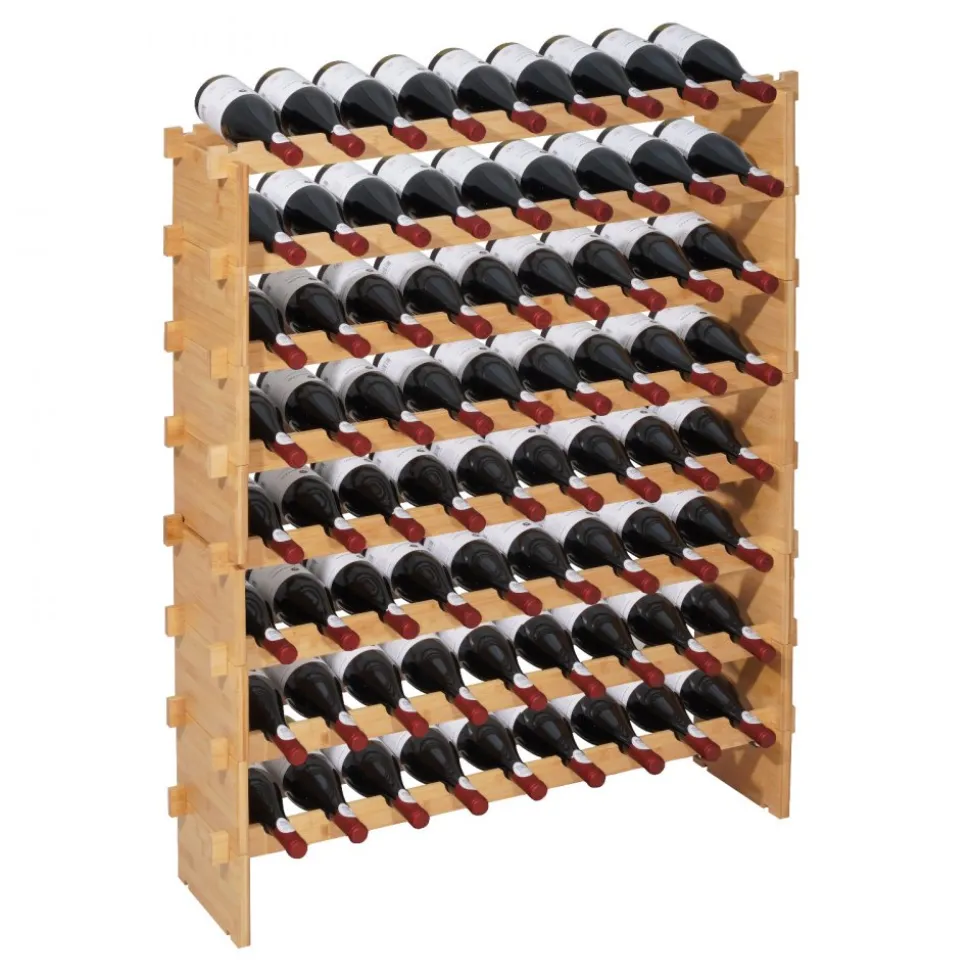 VEVOR 72 Bottle Stackable Modular Wine Rack, 8-Tier, Floor Freestanding Wine Storage Rack, Sturdy Wines Holder Display Shelf, Wobble-Free Shelves, Easy Assembly, for Kitchen, Cellar, and Bar, Natural