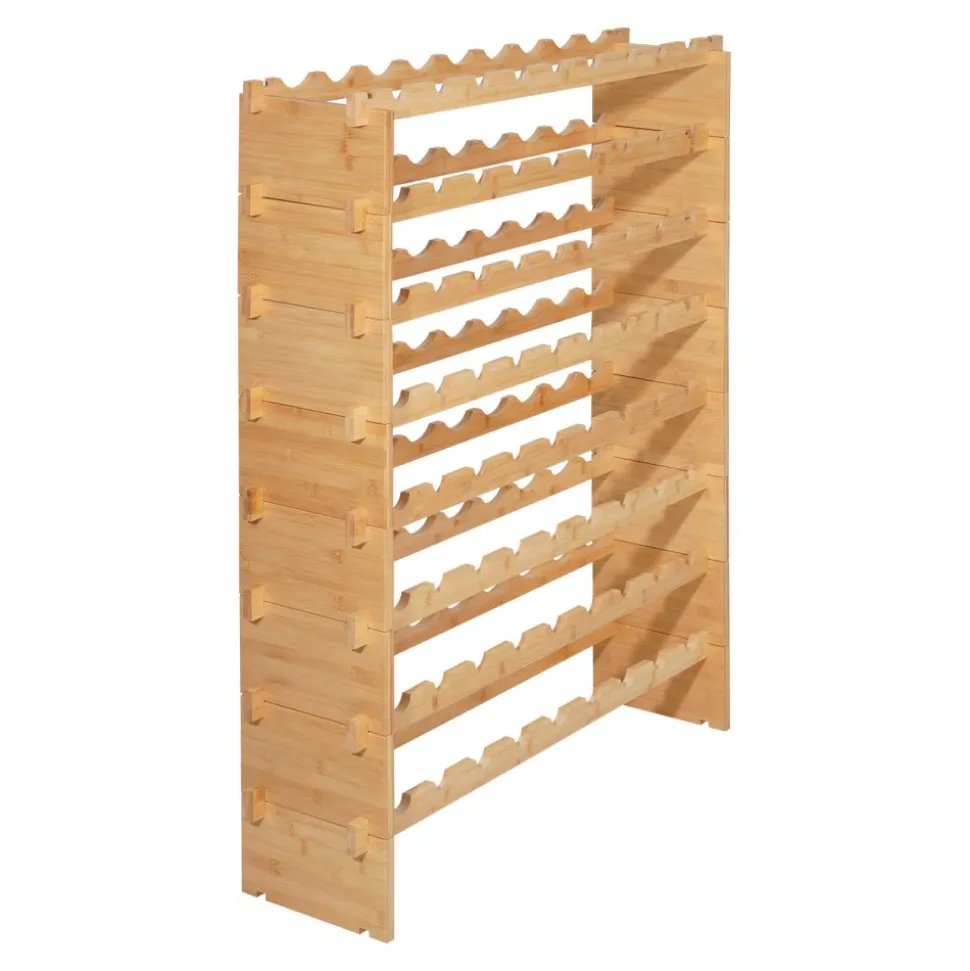 VEVOR 72 Bottle Stackable Modular Wine Rack, 8-Tier, Floor Freestanding Wine Storage Rack, Sturdy Wines Holder Display Shelf, Wobble-Free Shelves, Easy Assembly, for Kitchen, Cellar, and Bar, Natural