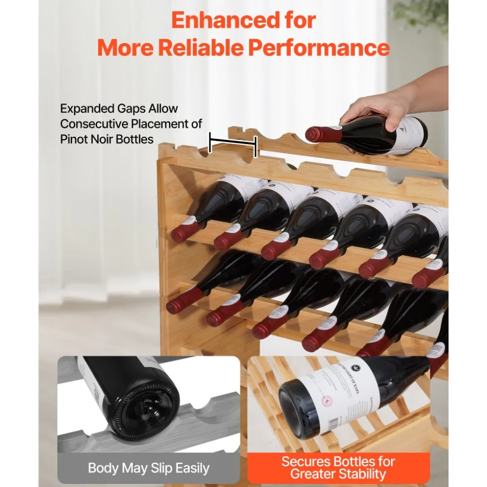VEVOR 72 Bottle Stackable Modular Wine Rack, 8-Tier, Floor Freestanding Wine Storage Rack, Sturdy Wines Holder Display Shelf, Wobble-Free Shelves, Easy Assembly, for Kitchen, Cellar, and Bar, Natural