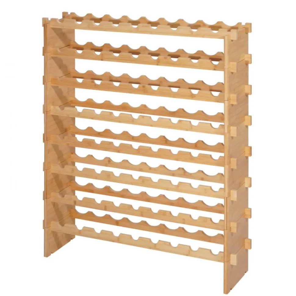 VEVOR 72 Bottle Stackable Modular Wine Rack, 8-Tier, Floor Freestanding Wine Storage Rack, Sturdy Wines Holder Display Shelf, Wobble-Free Shelves, Easy Assembly, for Kitchen, Cellar, and Bar, Natural