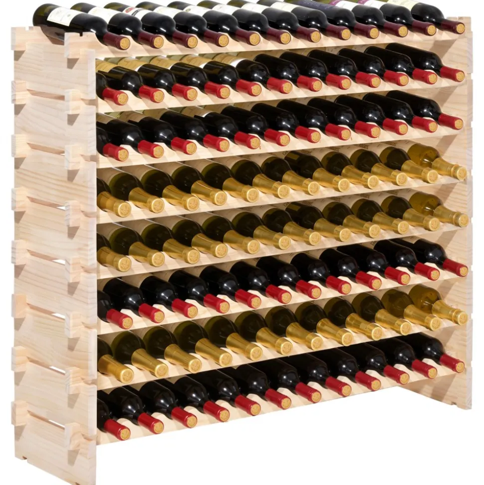 VEVOR 96 Bottle Stackable Modular Wine Rack, 8-Tier Wine Bottle Holder,Solid Wood Floor Freestanding Wine Storage Rack For Pinot Noir bottles,For Kitchen, Cellar, and Bar, Natural