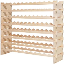 VEVOR 96 Bottle Stackable Modular Wine Rack, 8-Tier Wine Bottle Holder,Solid Wood Floor Freestanding Wine Storage Rack For Pinot Noir bottles,For Kitchen, Cellar, and Bar, Natural