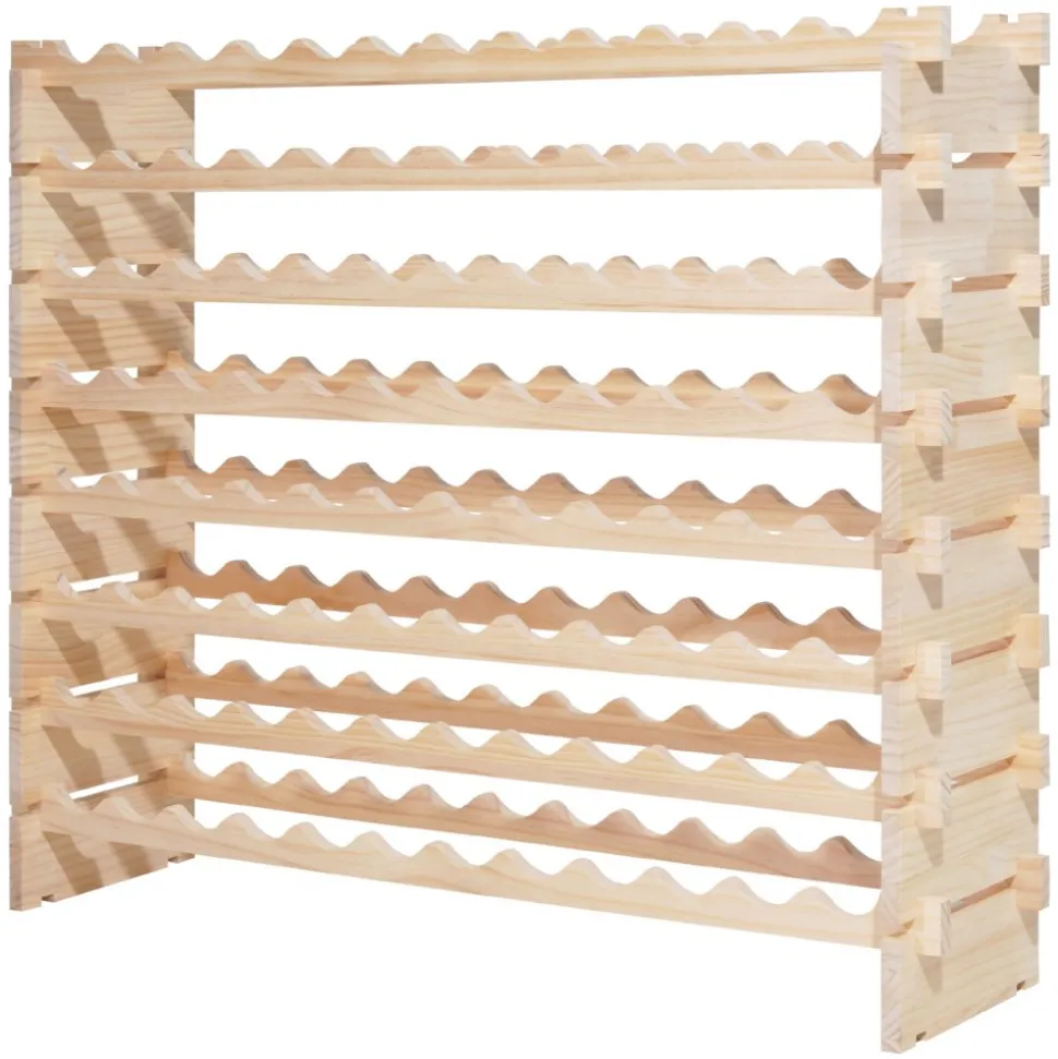 VEVOR 96 Bottle Stackable Modular Wine Rack, 8-Tier Wine Bottle Holder,Solid Wood Floor Freestanding Wine Storage Rack For Pinot Noir bottles,For Kitchen, Cellar, and Bar, Natural
