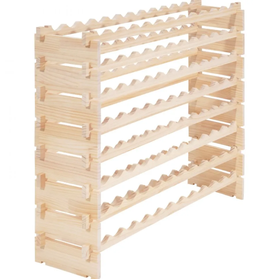 VEVOR 96 Bottle Stackable Modular Wine Rack, 8-Tier Wine Bottle Holder,Solid Wood Floor Freestanding Wine Storage Rack For Pinot Noir bottles,For Kitchen, Cellar, and Bar, Natural