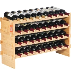 VEVOR 36 Bottle Stackable Modular Wine Rack, 4-Tier Solid Bamboo Wood Storage Racks, Floor Freestanding Wines Holder Display Shelf, Wobble-Free Shelves for Kitchen, Bar, and Cellar (Natural Color)