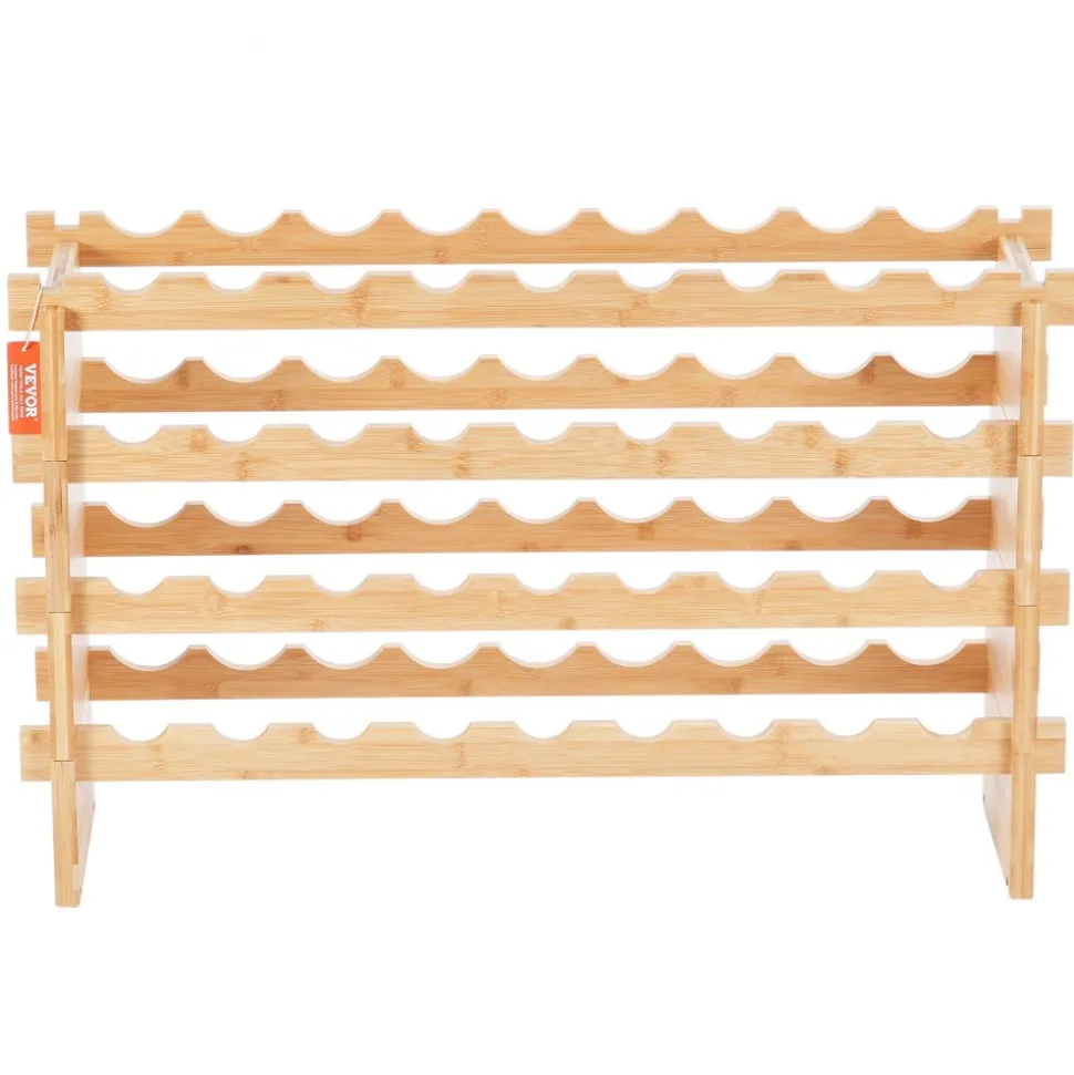 VEVOR 36 Bottle Stackable Modular Wine Rack, 4-Tier Solid Bamboo Wood Storage Racks, Floor Freestanding Wines Holder Display Shelf, Wobble-Free Shelves for Kitchen, Bar, and Cellar (Natural Color)