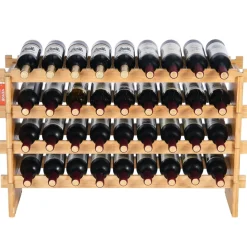 VEVOR 36 Bottle Stackable Modular Wine Rack, 4-Tier Solid Bamboo Wood Storage Racks, Floor Freestanding Wines Holder Display Shelf, Wobble-Free Shelves for Kitchen, Bar, and Cellar (Natural Color)