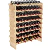 VEVOR 72 Bottle Stackable Modular Wine Rack, 8-Tier Solid Bamboo Wood Storage Racks, Floor Freestanding Wines Holder Display Shelf, Wobble-Free Shelves for Kitchen, Bar, and Cellar (Natural Color)