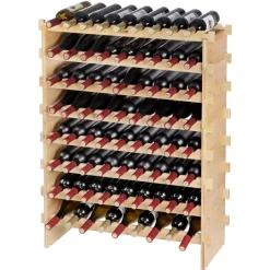 VEVOR 72 Bottle Stackable Modular Wine Rack, 8-Tier Solid Bamboo Wood Storage Racks, Floor Freestanding Wines Holder Display Shelf, Wobble-Free Shelves for Kitchen, Bar, and Cellar (Natural Color)