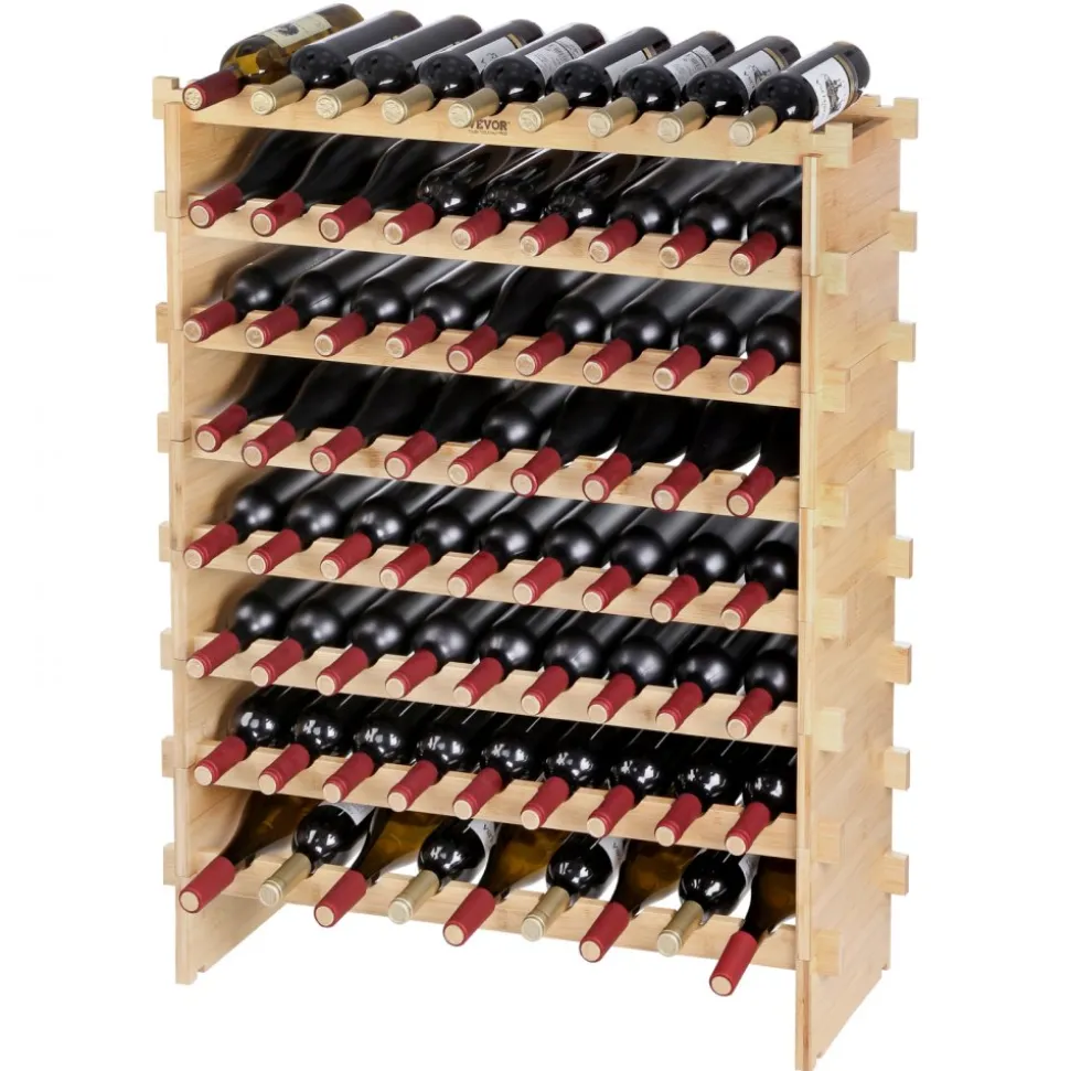 VEVOR 72 Bottle Stackable Modular Wine Rack, 8-Tier Solid Bamboo Wood Storage Racks, Floor Freestanding Wines Holder Display Shelf, Wobble-Free Shelves for Kitchen, Bar, and Cellar (Natural Color)