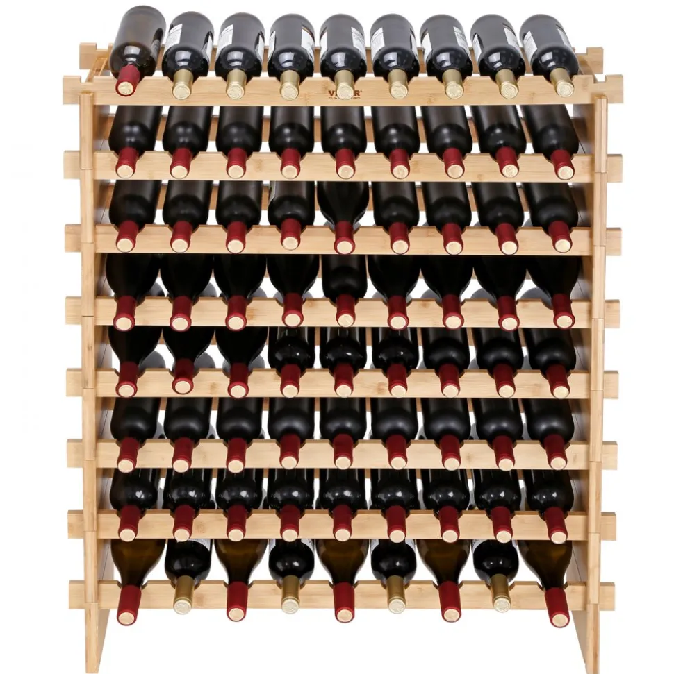 VEVOR 72 Bottle Stackable Modular Wine Rack, 8-Tier Solid Bamboo Wood Storage Racks, Floor Freestanding Wines Holder Display Shelf, Wobble-Free Shelves for Kitchen, Bar, and Cellar (Natural Color)