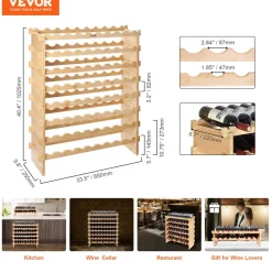 VEVOR 72 Bottle Stackable Modular Wine Rack, 8-Tier Solid Bamboo Wood Storage Racks, Floor Freestanding Wines Holder Display Shelf, Wobble-Free Shelves for Kitchen, Bar, and Cellar (Natural Color)