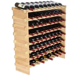 VEVOR 72 Bottle Stackable Modular Wine Rack, 8-Tier Solid Bamboo Wood Storage Racks, Floor Freestanding Wines Holder Display Shelf, Wobble-Free Shelves for Kitchen, Bar, and Cellar (Natural Color)