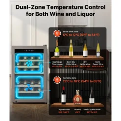 VEVOR 52 Bottle Wine Fridge, Freestanding Wine Cooler Refrigerator, Dual Zone Cooler, 41℉ to 65℉ Adjustable Temp Mini Cellar, Glass Door, For Home Office Bar, Red White Champagne or Sparkling Wines
