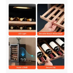 VEVOR 52 Bottle Wine Fridge, Freestanding Wine Cooler Refrigerator, Dual Zone Cooler, 41℉ to 65℉ Adjustable Temp Mini Cellar, Glass Door, For Home Office Bar, Red White Champagne or Sparkling Wines