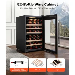 VEVOR 52 Bottle Wine Fridge, Freestanding Wine Cooler Refrigerator, Dual Zone Cooler, 41℉ to 65℉ Adjustable Temp Mini Cellar, Glass Door, For Home Office Bar, Red White Champagne or Sparkling Wines