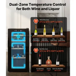 VEVOR 20 Bottle Wine Fridge, Freestanding Wine Cooler Refrigerator, Dual Zone Cooler, 41℉ to 65℉ Adjustable Temp Mini Cellar, Glass Door, For Home Office Bar, Red White Champagne or Sparkling Wines