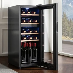 VEVOR 20 Bottle Wine Fridge, Freestanding Wine Cooler Refrigerator, Dual Zone Cooler, 41℉ to 65℉ Adjustable Temp Mini Cellar, Glass Door, For Home Office Bar, Red White Champagne or Sparkling Wines