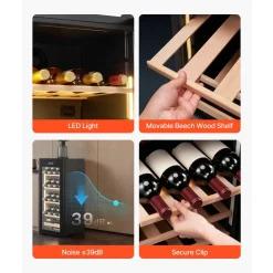 VEVOR 32 Bottle Wine Fridge, Freestanding Wine Cooler Refrigerator, Dual Zone Cooler, 41℉ to 65℉ Adjustable Temp Mini Cellar, Glass Door, For Home Office Bar, Red White Champagne or Sparkling Wines