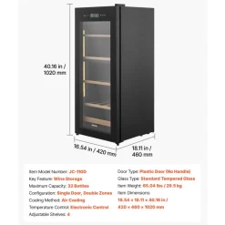 VEVOR 32 Bottle Wine Fridge, Freestanding Wine Cooler Refrigerator, Dual Zone Cooler, 41℉ to 65℉ Adjustable Temp Mini Cellar, Glass Door, For Home Office Bar, Red White Champagne or Sparkling Wines