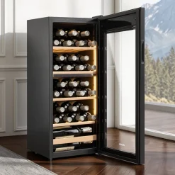 VEVOR 32 Bottle Wine Fridge, Freestanding Wine Cooler Refrigerator, Dual Zone Cooler, 41℉ to 65℉ Adjustable Temp Mini Cellar, Glass Door, For Home Office Bar, Red White Champagne or Sparkling Wines