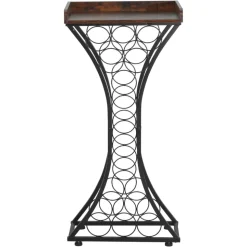 VEVOR 15 Bottle Wine Rack, Freestanding Floor Wine Holder Stand Liquor Cabinet with Wood Tabletop, Easy Assembly Floor Storage Rack, For Home Bar Kitchen Living Room Dining Room, Black