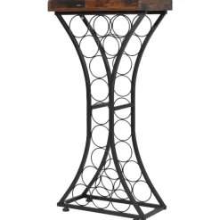 VEVOR 15 Bottle Wine Rack, Freestanding Floor Wine Holder Stand Liquor Cabinet with Wood Tabletop, Easy Assembly Floor Storage Rack, For Home Bar Kitchen Living Room Dining Room, Black