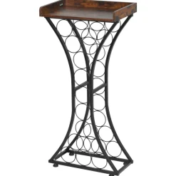 VEVOR 15 Bottle Wine Rack, Freestanding Floor Wine Holder Stand Liquor Cabinet with Wood Tabletop, Easy Assembly Floor Storage Rack, For Home Bar Kitchen Living Room Dining Room, Black