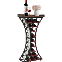 VEVOR 15 Bottle Wine Rack, Freestanding Floor Wine Holder Stand Liquor Cabinet with Wood Tabletop, Easy Assembly Floor Storage Rack, For Home Bar Kitchen Living Room Dining Room, Black