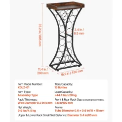 VEVOR 15 Bottle Wine Rack, Freestanding Floor Wine Holder Stand Liquor Cabinet with Wood Tabletop, Easy Assembly Floor Storage Rack, For Home Bar Kitchen Living Room Dining Room, Black