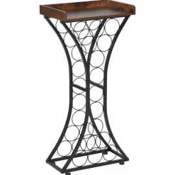 VEVOR 15 Bottle Wine Rack, Freestanding Floor Wine Holder Stand Liquor Cabinet with Wood Tabletop, Easy Assembly Floor Storage Rack, For Home Bar Kitchen Living Room Dining Room, Black