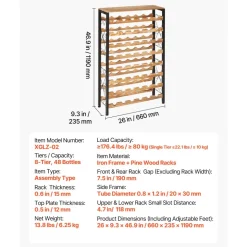 VEVOR 48 Bottle Wine Rack,8-Tier Wine Bottle Holder,Freestanding Floor Display Wine Storage Shelves with Wood Table Top,For Kitchen Pantry, Cellar, Bar, Dining Room, Living Room, Black