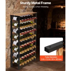 VEVOR 48 Bottle Wine Rack,8-Tier Wine Bottle Holder,Freestanding Floor Display Wine Storage Shelves with Wood Table Top,For Kitchen Pantry, Cellar, Bar, Dining Room, Living Room, Black