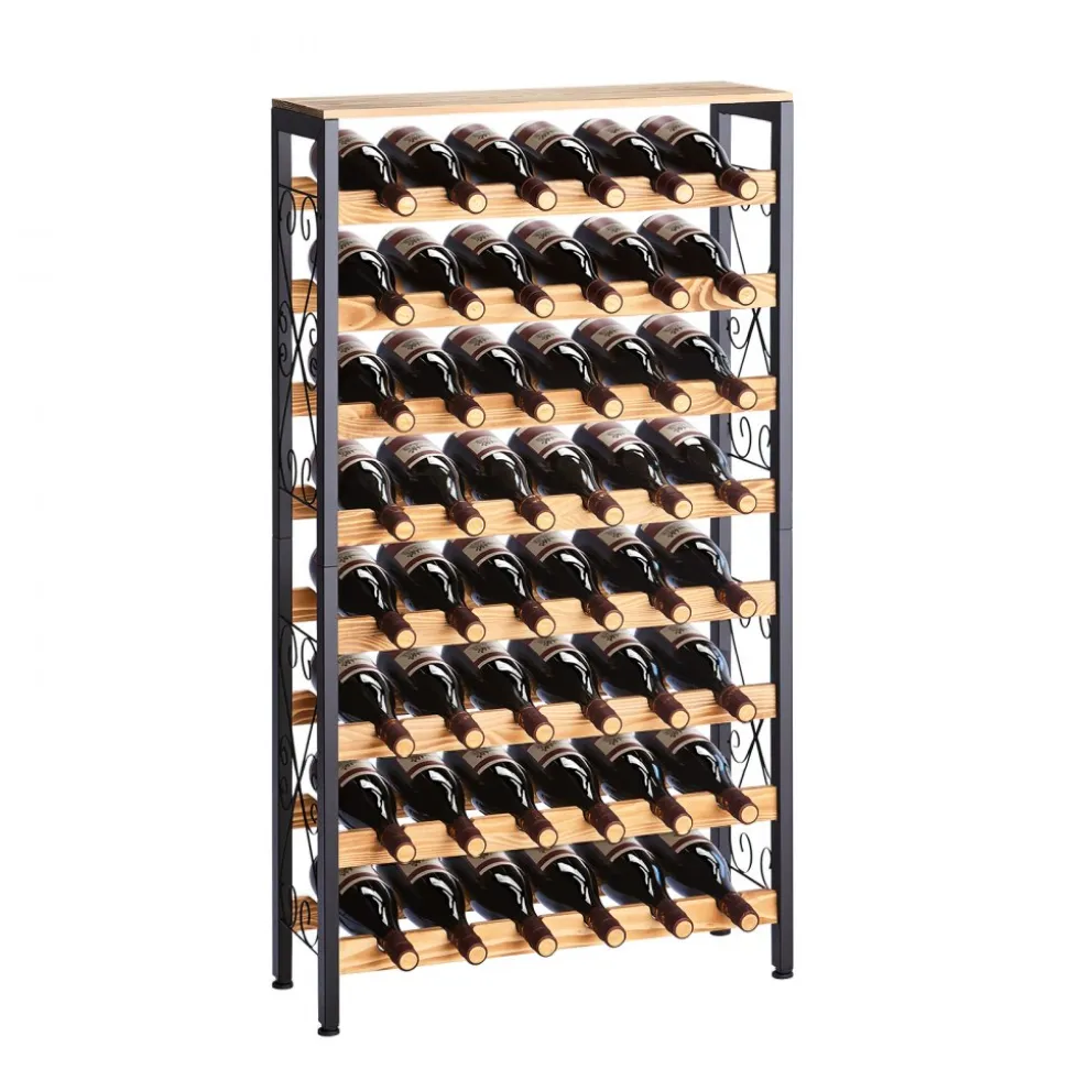 VEVOR 48 Bottle Wine Rack,8-Tier Wine Bottle Holder,Freestanding Floor Display Wine Storage Shelves with Wood Table Top,For Kitchen Pantry, Cellar, Bar, Dining Room, Living Room, Black