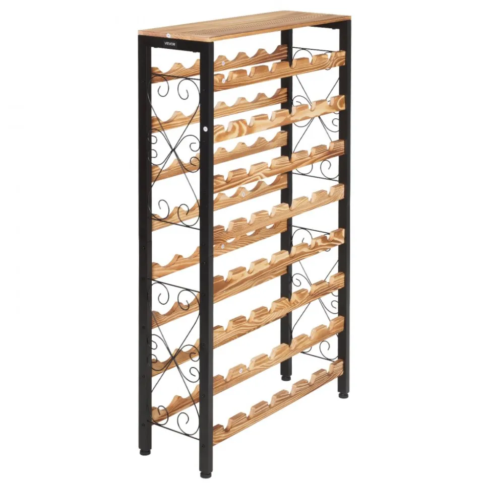 VEVOR 48 Bottle Wine Rack,8-Tier Wine Bottle Holder,Freestanding Floor Display Wine Storage Shelves with Wood Table Top,For Kitchen Pantry, Cellar, Bar, Dining Room, Living Room, Black