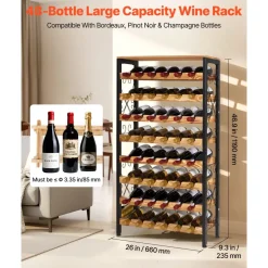 VEVOR 48 Bottle Wine Rack,8-Tier Wine Bottle Holder,Freestanding Floor Display Wine Storage Shelves with Wood Table Top,For Kitchen Pantry, Cellar, Bar, Dining Room, Living Room, Black