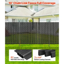 VEVOR Bottom Locking Privacy Slats, Single-Wall Vertical Bottom-Locking Slats for Chain-Link Fence, High-Density HDPE Chain Link Slats Ideally Fit 5' High Fence for Garden, Farm, Sports Field(Green)
