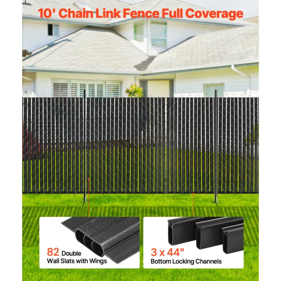 VEVOR Bottom Locking Privacy Slats, Single-Wall Vertical Bottom-Locking Slats for Chain-Link Fence, High-Density HDPE Chain Link Slats Ideally Fit 5' High Fence for Garden, Farm, Sports Field(Green)