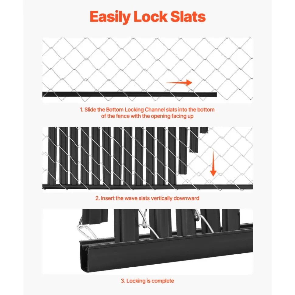 VEVOR Bottom Locking Privacy Slats, Single-Wall Vertical Bottom-Locking Slats for Chain-Link Fence, High-Density HDPE Chain Link Slats Ideally Fit 5' High Fence for Garden, Farm, Sports Field(Green)