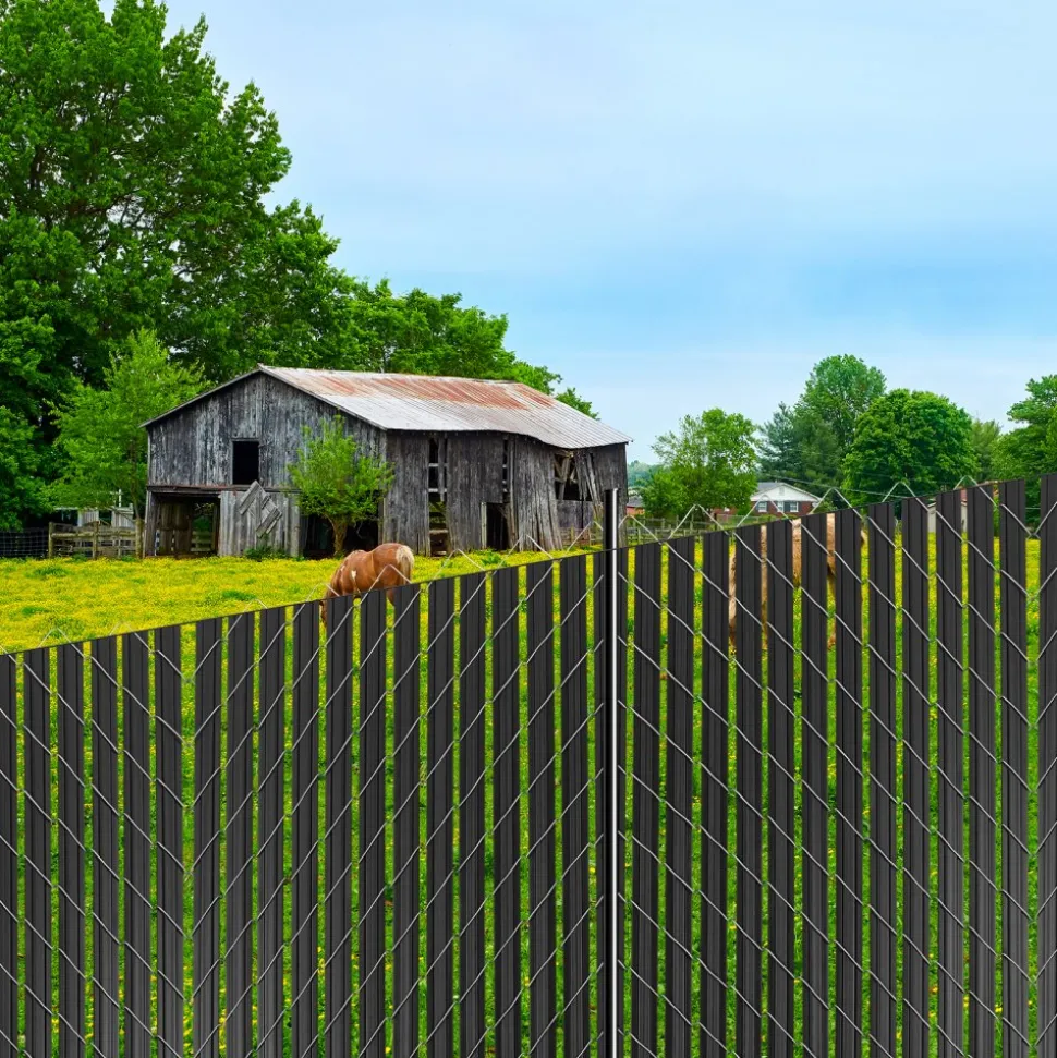 VEVOR Bottom Locking Privacy Slats, Single-Wall Vertical Bottom-Locking Slats for Chain-Link Fence, High-Density HDPE Chain Link Slats Ideally Fit 5' High Fence for Garden, Farm, Sports Field(Green)