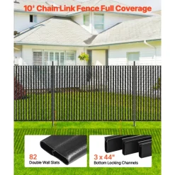 VEVOR Bottom Locking Privacy Slats, Double-Wall Vertical Bottom-Locking Slats for Chain-Link Fence, High-Density HDPE Chain Link Slats Ideally Fit 6' High Fence for Garden, Farm, Sports Field(Black)