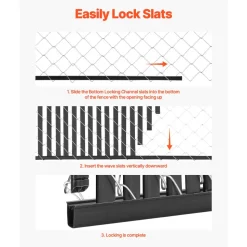 VEVOR Bottom Locking Privacy Slats, Double-Wall Vertical Bottom-Locking Slats for Chain-Link Fence, High-Density HDPE Chain Link Slats Ideally Fit 6' High Fence for Garden, Farm, Sports Field(Black)