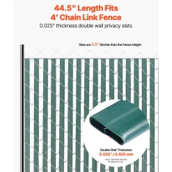 VEVOR Bottom Locking Privacy Slats, Double-Wall Vertical Bottom-Locking Slats for Chain-Link Fence, High-Density HDPE Chain Link Slats Ideally Fit 4' High Fence for Garden, Farm, Sports Field(Green)